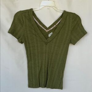 Pilcro Olive Green V-Neck Women's Top XS
